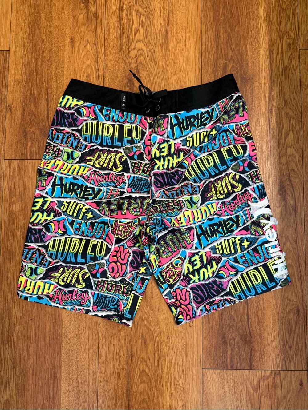 Hurley Kids Neon Multicolor Graphic Swim Trunks with Black Waistband
